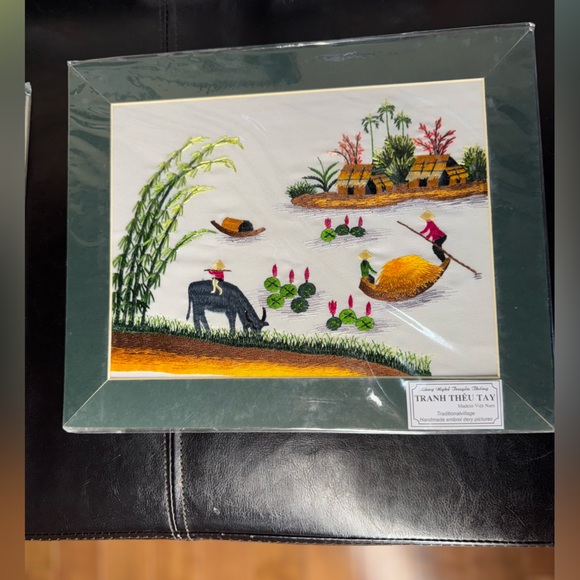 Asian Handmaid Embroidery Traditional Villages Scene 12”x9.5” TRANH THÊU TAY x5 - Picture 2 of 15